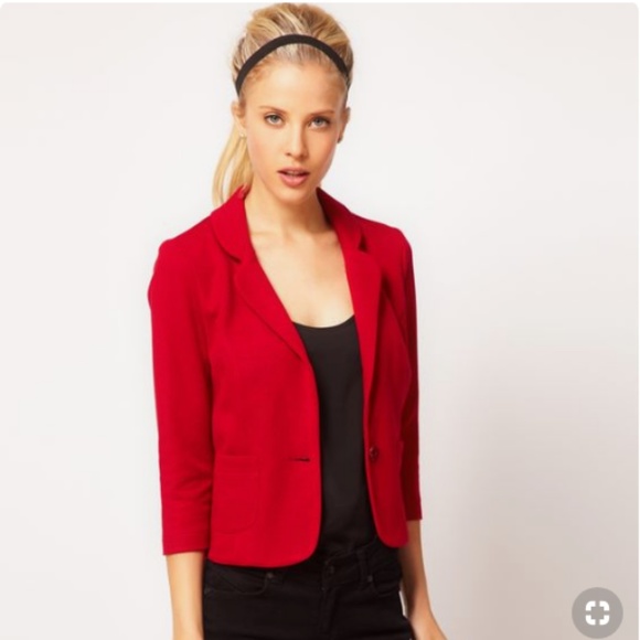 ASOS Jackets & Blazers - {ASOS} Red 3/4 Sleeve Cropped Blazer